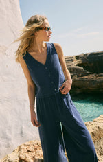 Load image into Gallery viewer, SOLACE V-NECK JERSEY DENIM TANK / INDIGO
