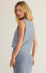 Load image into Gallery viewer, SLONE V-NECK DENIM TOP / MEDIUM INDIGO
