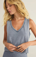 Load image into Gallery viewer, SLONE V-NECK DENIM TOP / MEDIUM INDIGO
