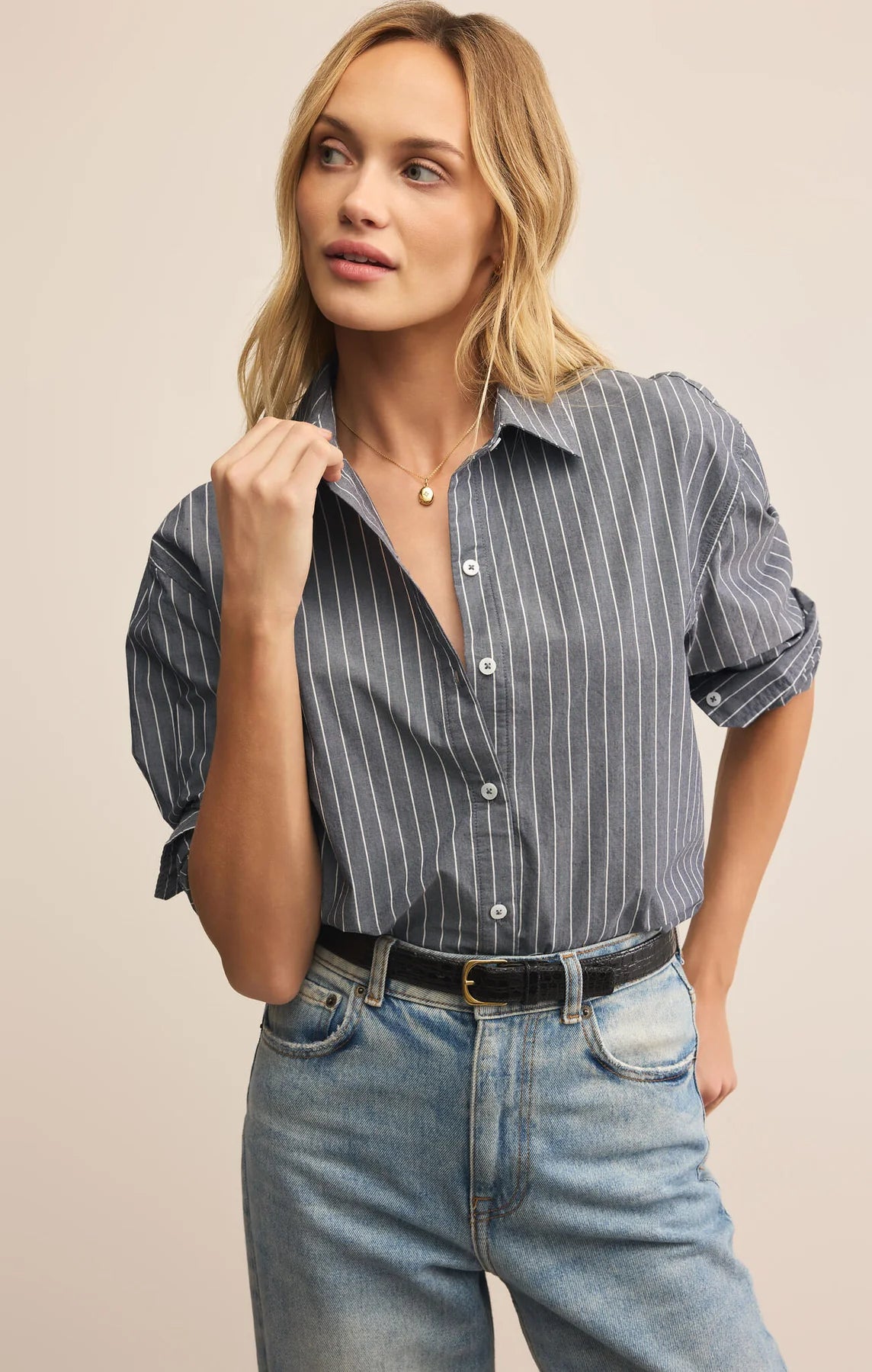 SEAPORT STRIPED POPLIN BUTTON UP