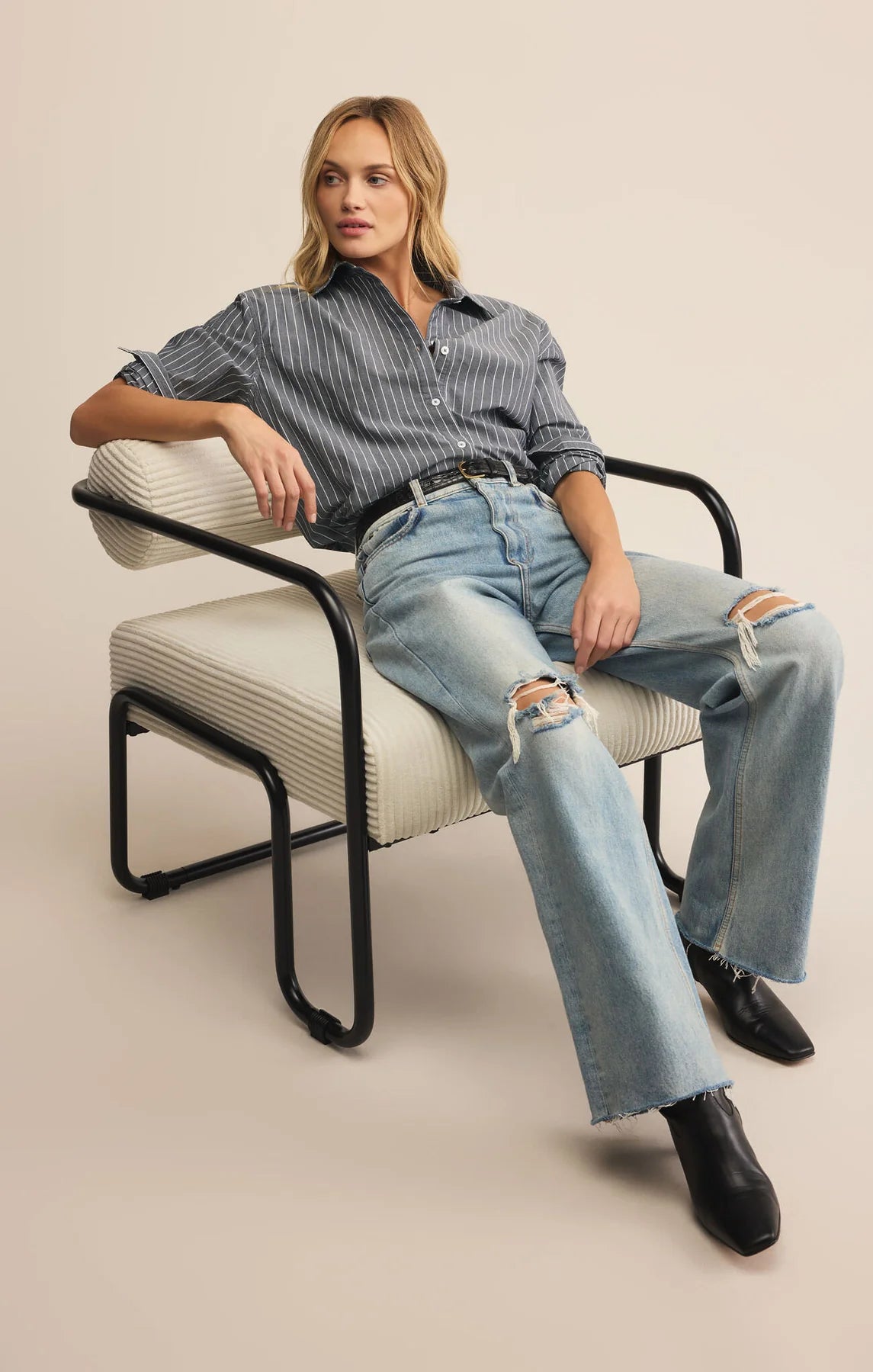 SEAPORT STRIPED POPLIN BUTTON UP