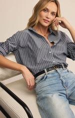 Load image into Gallery viewer, SEAPORT STRIPED POPLIN BUTTON UP
