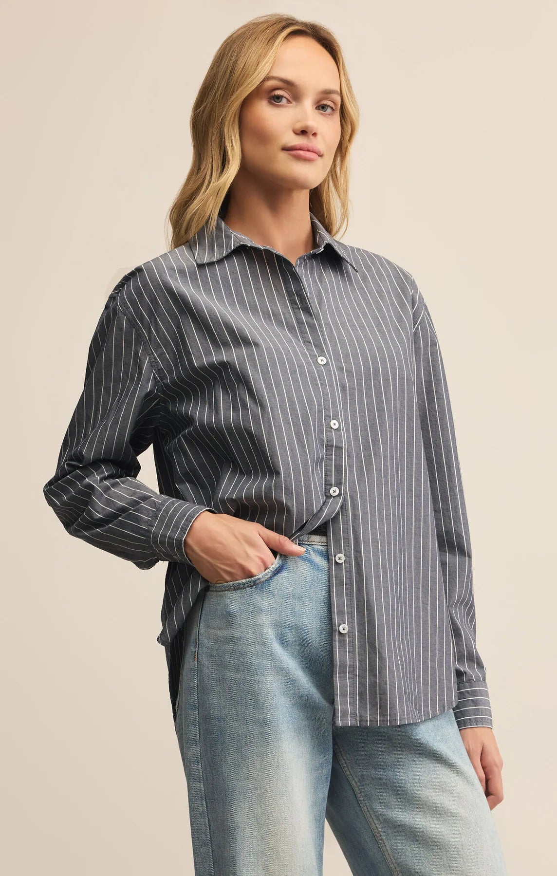 SEAPORT STRIPED POPLIN BUTTON UP