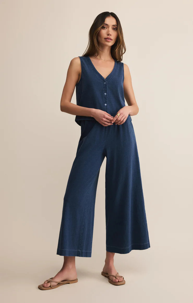 SOLACE V-NECK JERSEY DENIM TANK / INDIGO