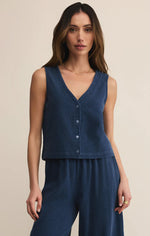 Load image into Gallery viewer, SOLACE V-NECK JERSEY DENIM TANK / INDIGO
