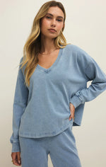 Load image into Gallery viewer, DELPHINE KNIT DENIM SWEATSHIRT / OCEAN AIR INDIGO
