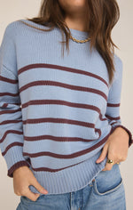 Load image into Gallery viewer, BOYFRIEND STRIPE SWEATER / LIGHT DENIM
