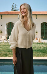 Load image into Gallery viewer, SADORA FLUFFY CROP CARDIGIAN / WARM WHITE
