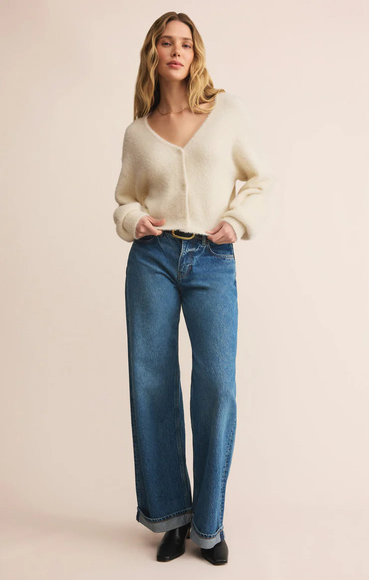 SADORA FLUFFY CROP CARDIGIAN / WARM WHITE