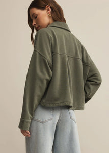 ALL DAY CROPPED KNIT DENIM JACKET / HUNTER GREEN
