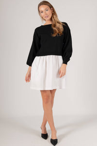 ELLA SWEATSHIRT POPLIN DRESS / BLACK