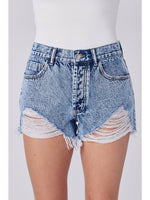 Load image into Gallery viewer, RIPPED HEM DENIM SHORTS/ ACID WASH
