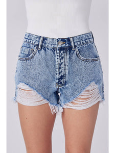 RIPPED HEM DENIM SHORTS/ ACID WASH