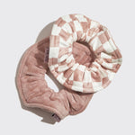 Load image into Gallery viewer, MIRCOFIBER QUICK-DRY TOWEL SCRUNCHIES 2PC / Terracotta Checker
