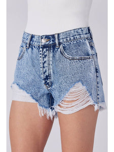 RIPPED HEM DENIM SHORTS/ ACID WASH