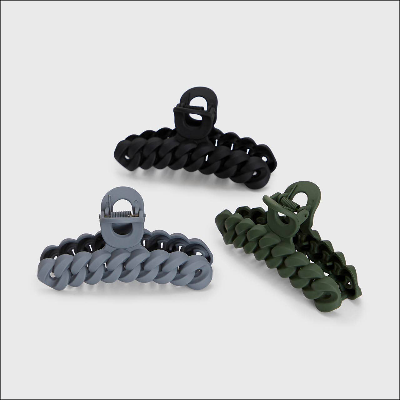 ECO-FRIENDLY CHAIN CLAW CLIP 3PCS SET -  Black/Moss