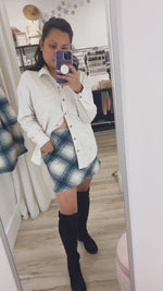 Load and play video in Gallery viewer, ELLORY PLAID MINI SKIRT / IVORY BLUE
