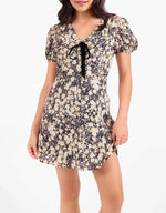 Load image into Gallery viewer, PAINTED FIELDS TIE NECK MINI DRESS
