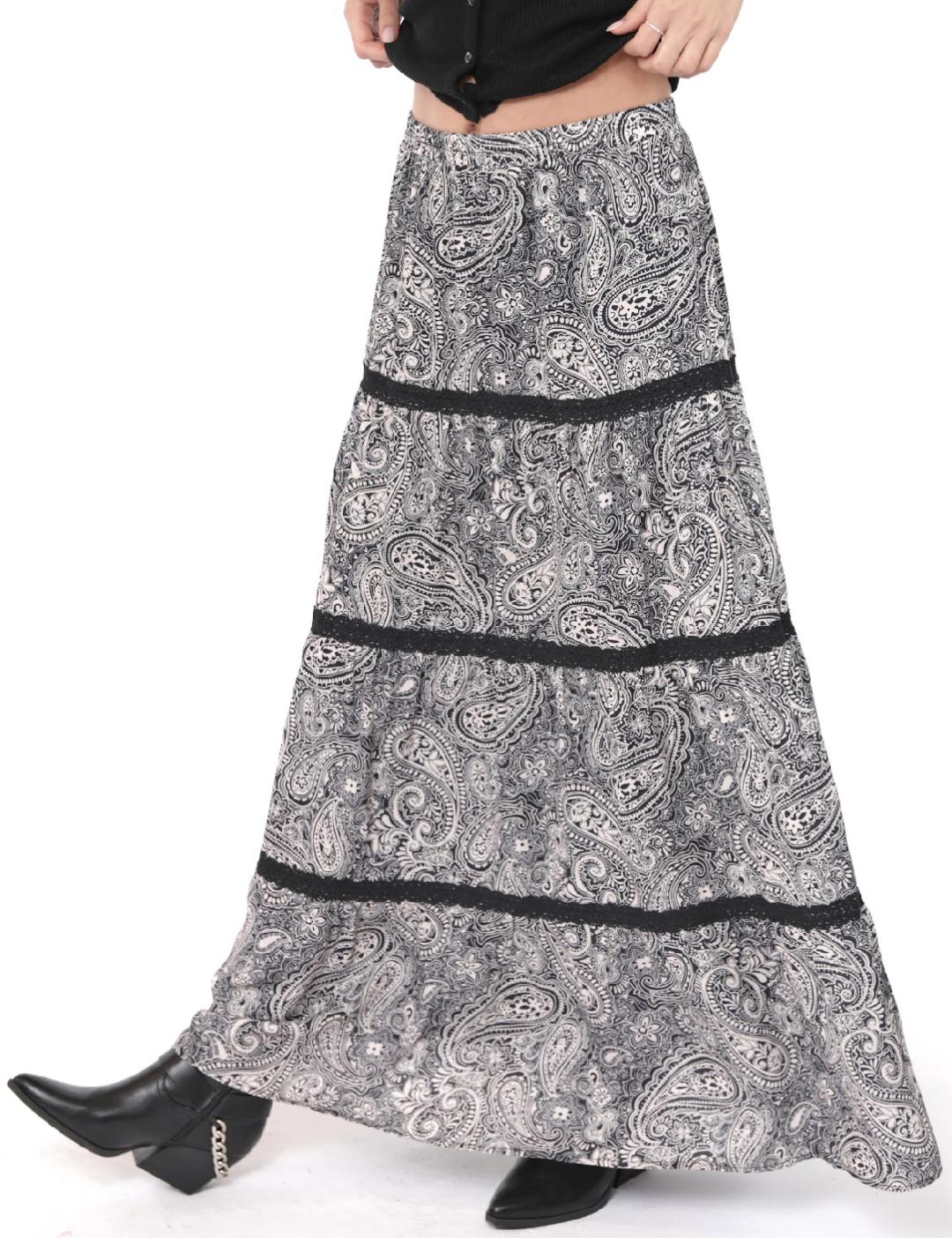 COOL GIRL TIERED PAISLEY MAXI SKIRT