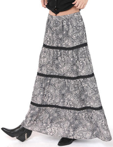 COOL GIRL TIERED PAISLEY MAXI SKIRT