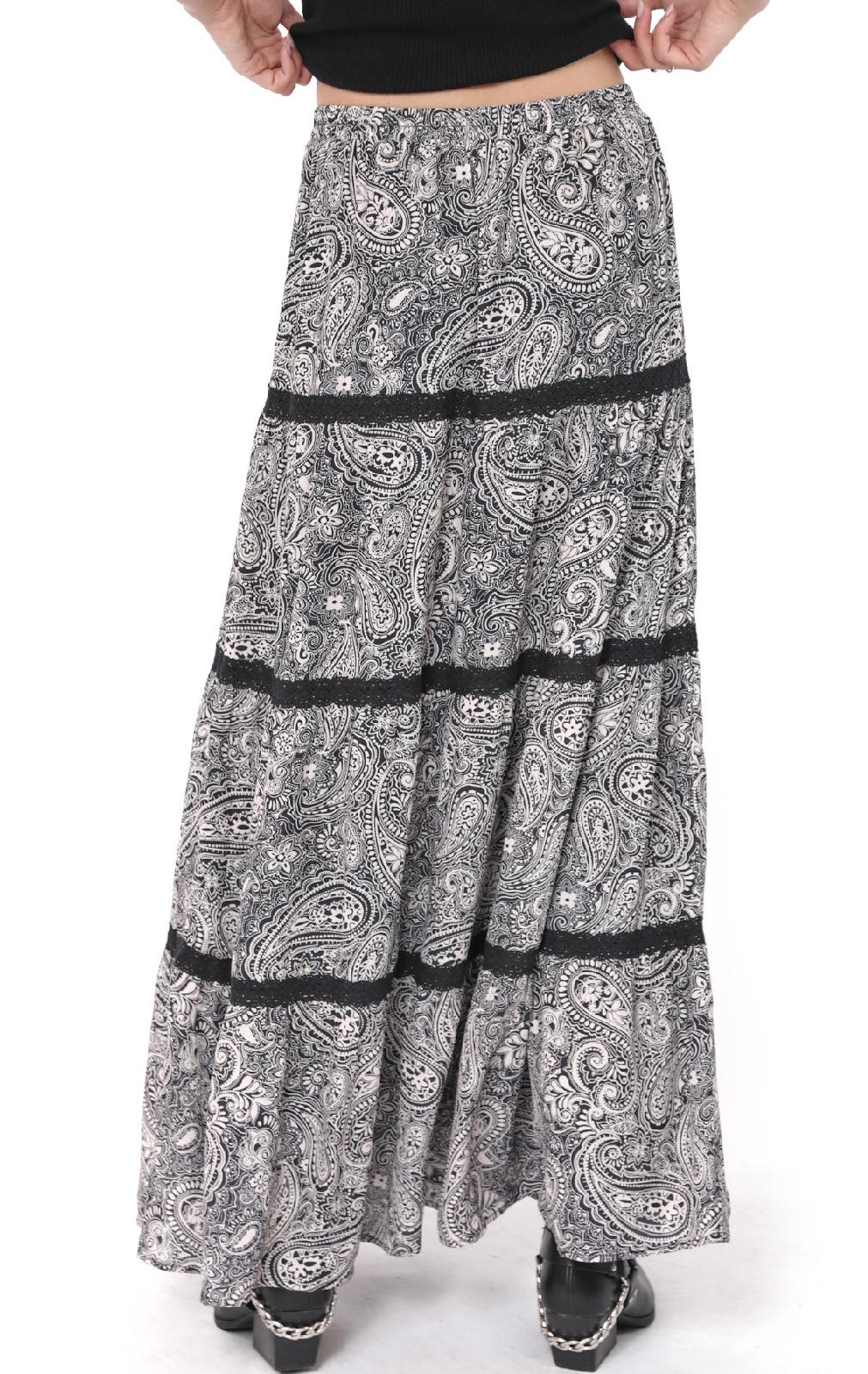 COOL GIRL TIERED PAISLEY MAXI SKIRT