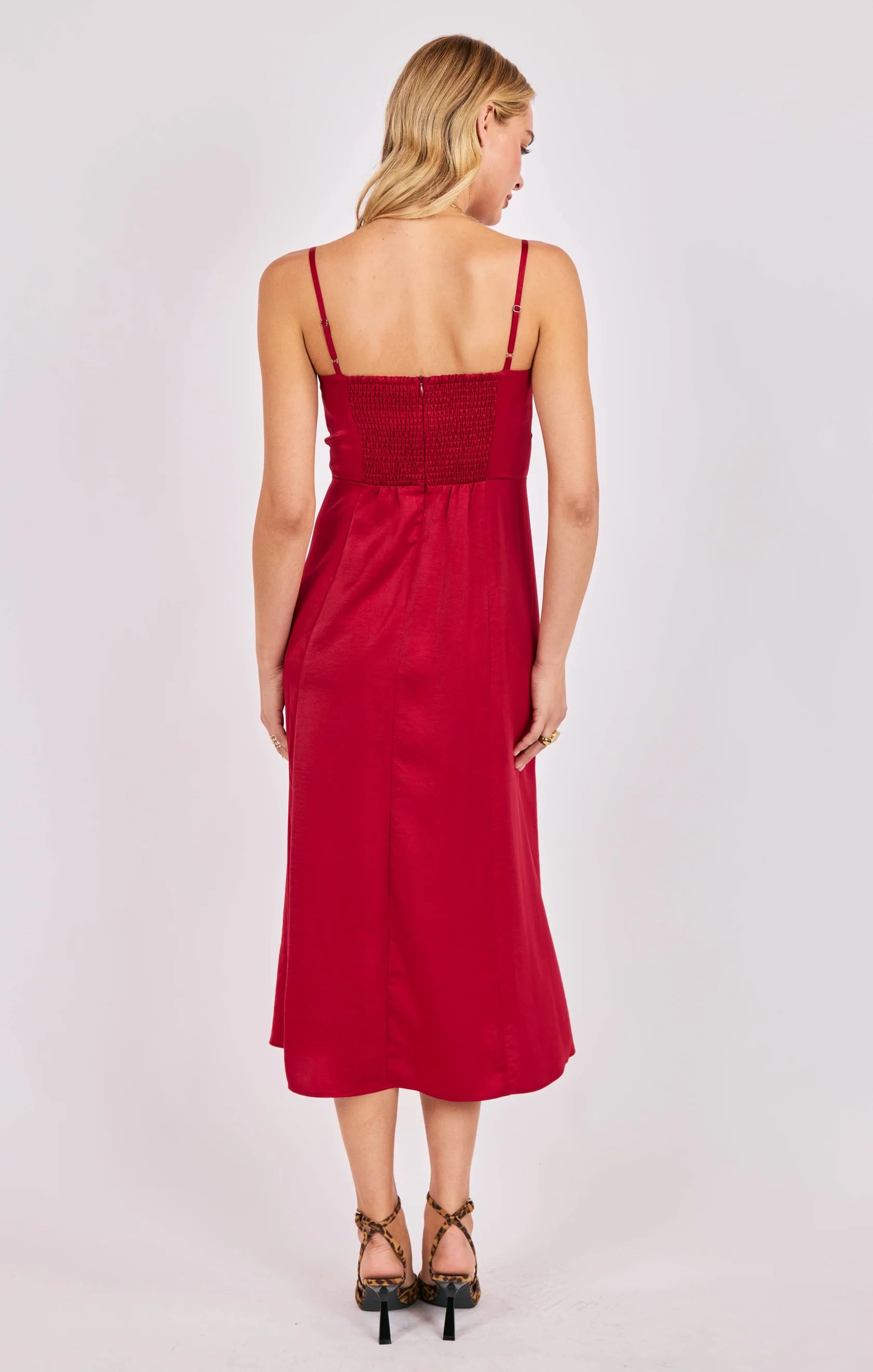 ROMY SATIN BUSTIER BODICE MIDI DRESS