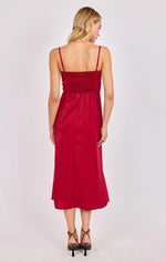 Load image into Gallery viewer, ROMY SATIN BUSTIER BODICE MIDI DRESS
