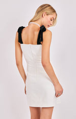 Load image into Gallery viewer, FLIRTATION CONTRAST SHOULDER TIE MINI DRESS
