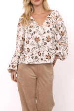 Load image into Gallery viewer, VOILA LACE TRIM DTL PEASANT BLOUSE
