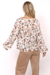VOILA LACE TRIM DTL PEASANT BLOUSE