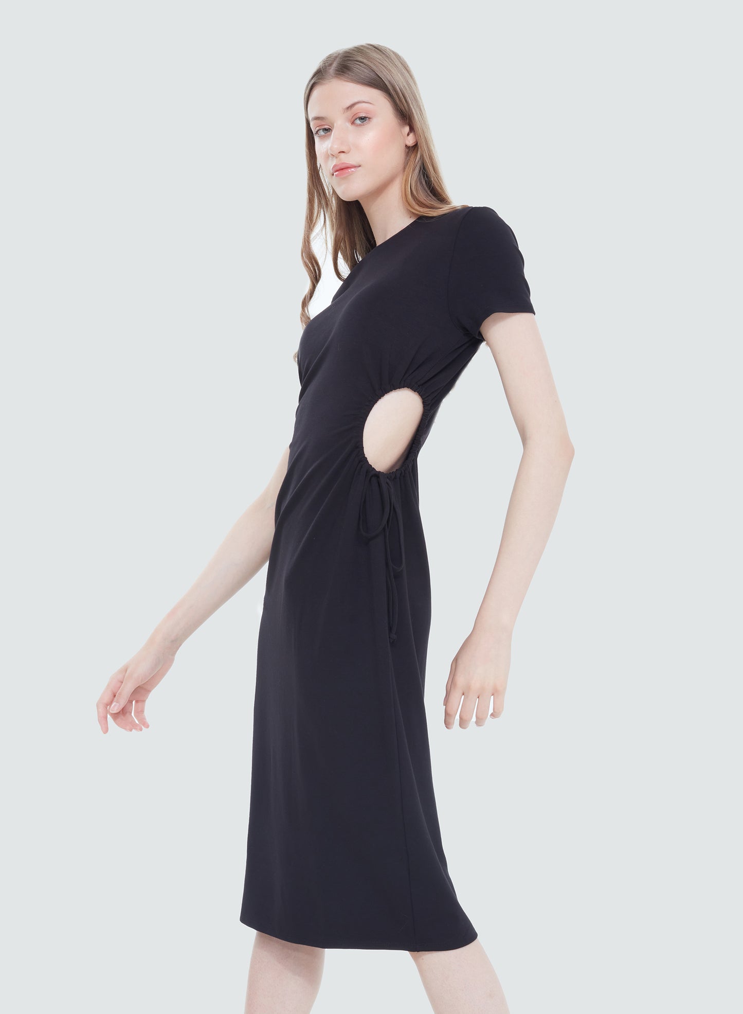 DRAWSTRING CUTOUT KNIT DRESS