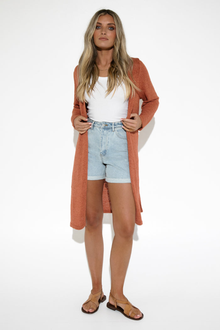 LARA KNIT CARDIGIAN / BRICK Raiment Loft